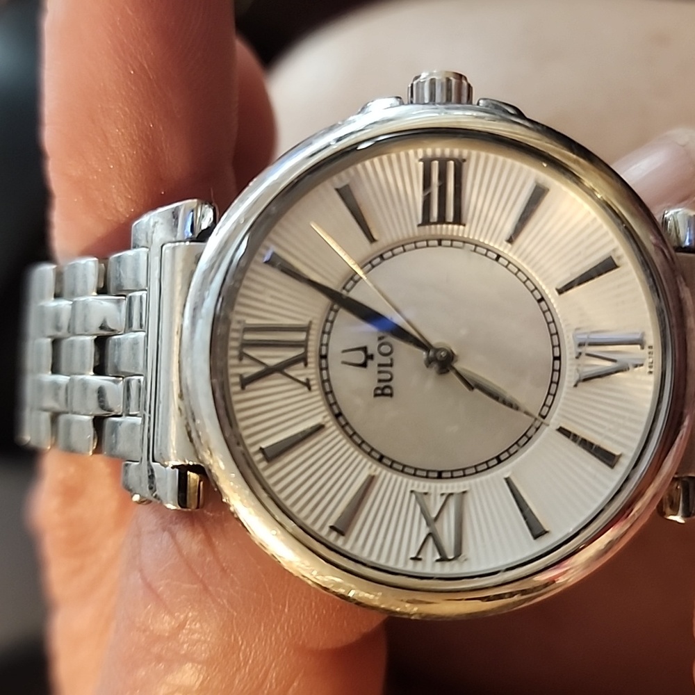 Bulova Stainless Steel women's watch Mother of Pearl Inlay. Sophisticated